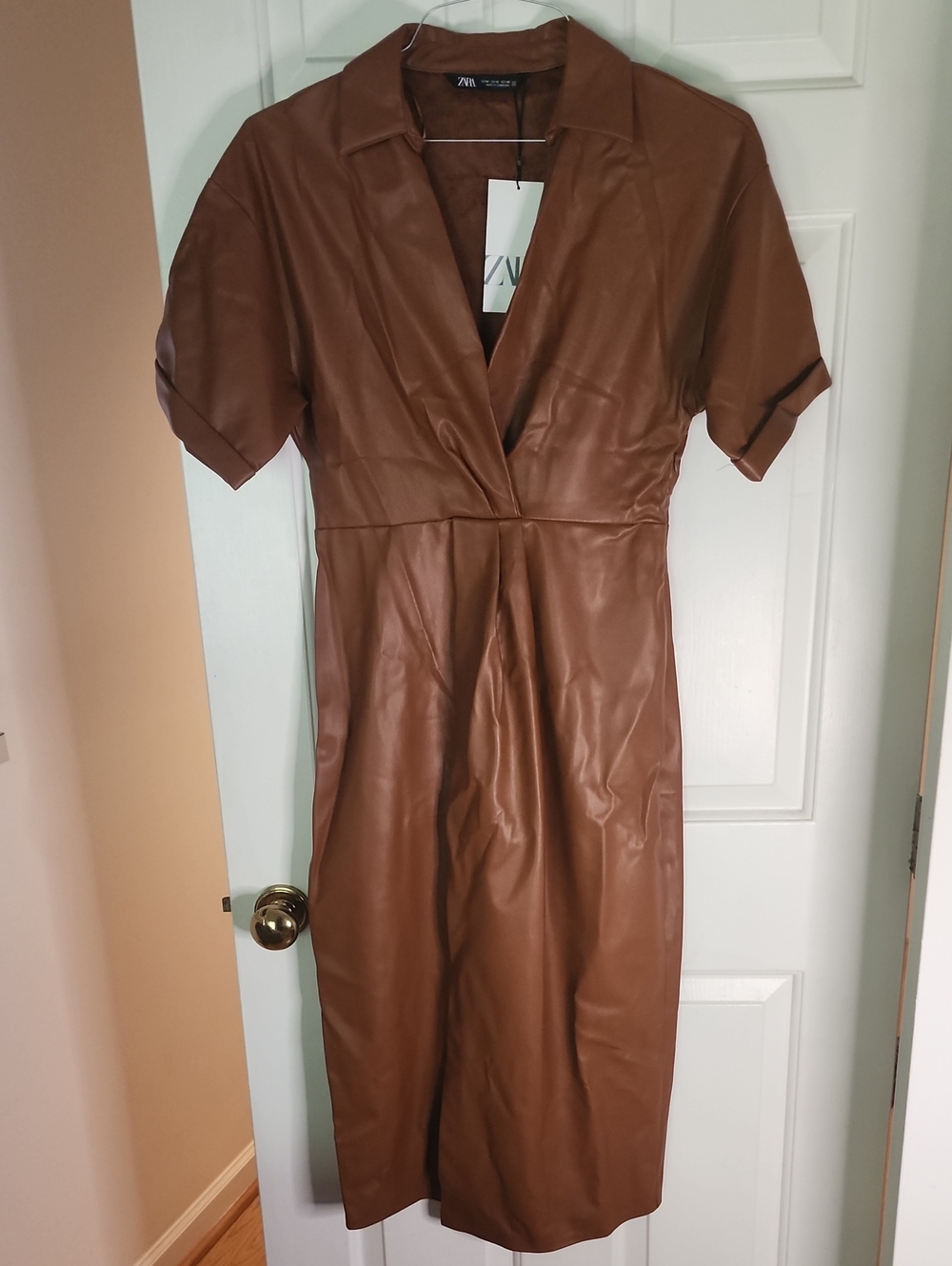 Zara Chestnut Faux Leather Midi Dress